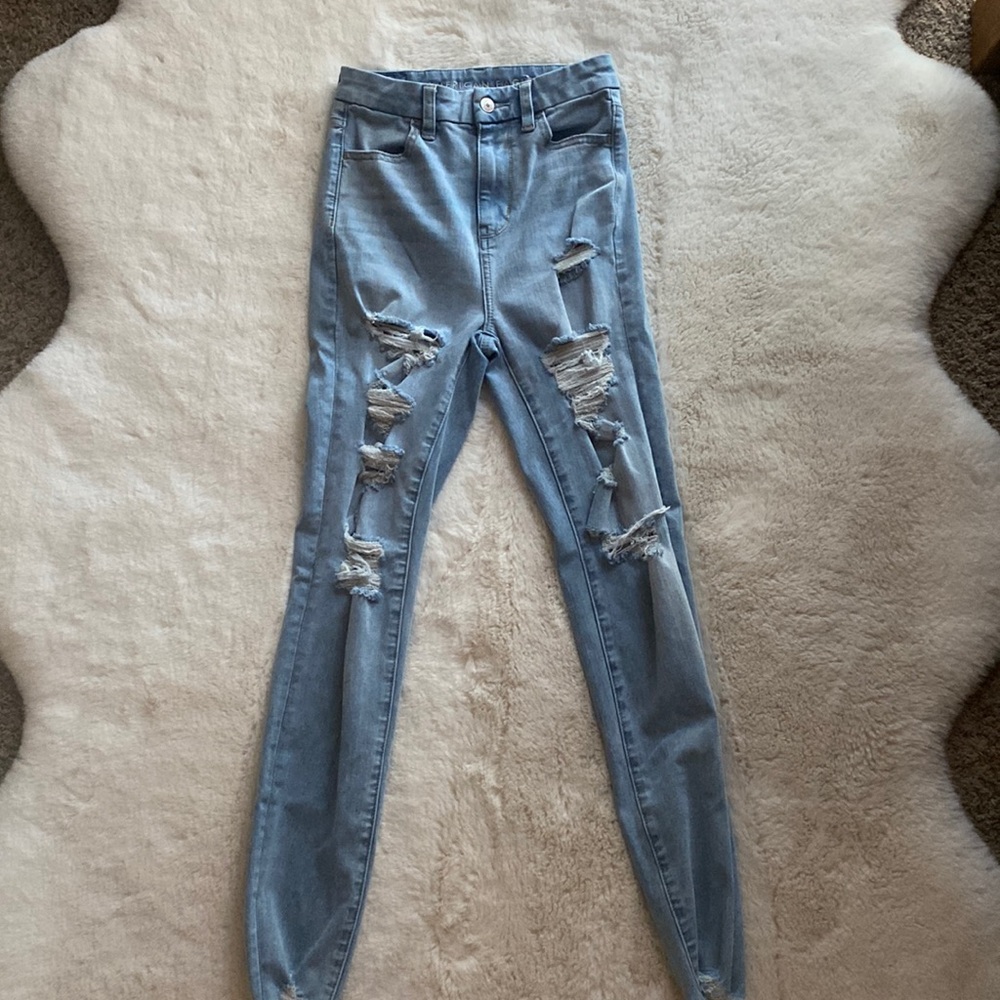 American Eagle distressed curvy highest rise jegging